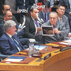 Algerian UN envoy Amar Bendjama showed Israel’s FM a photo of a starving Gaza child at the UN Security Council. “Picture Of The Year.”