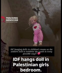Israeli terrorists hang a doll in a child's room.