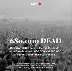 This is beyond horrifying.  New data shows Israel has killed over 680,000 Palestinians in Gaza. Among them: • 380,000 infants under 5 • 99,000 children over 5. That’s 479,000 children murdered by Israel. Israel isn’t “defending itself.” It is wiping out Palestinian life.