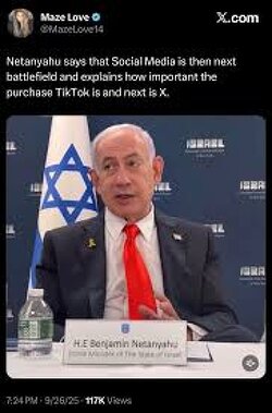 Netanyahu says that Social Media is the next battlefield and explains how important the purchase of TikTok is, and next is X.