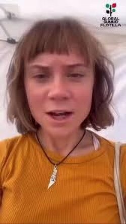“My name is Greta Thunberg . I'm a citizen of Sweden. If you are watching this video, I have been abducted and taken against my will by Israeli forces.. Please tell my government to demand my and the others' immediate release.”