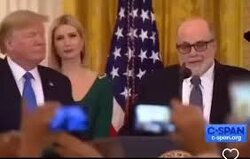 Mark Levin says he’s honored to be at an event with “the first Jewish president of the United States”.